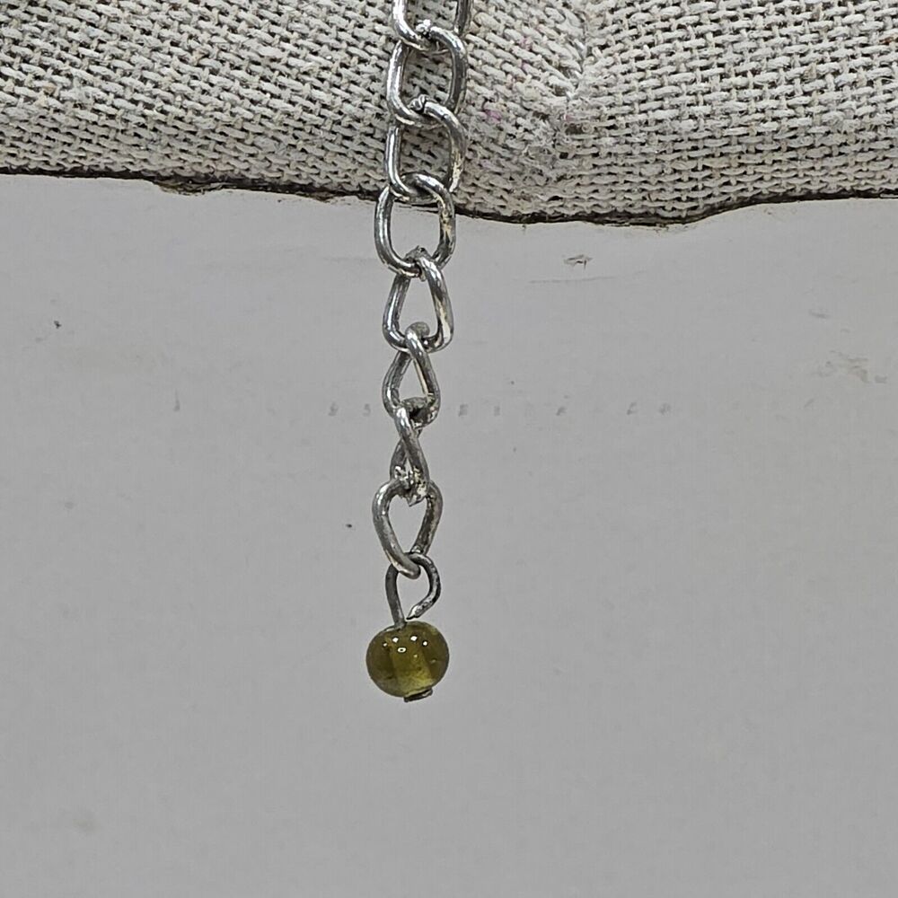 Green Seed Bead Multi Strand Silver Tone Enamel Pendant Necklace - Picture 12 of 13